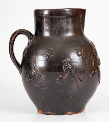 Exceptional Redware Pitcher w/ Relief Bird, Stars, and 