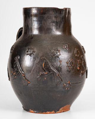 Exceptional Redware Pitcher w/ Relief Bird, Stars, and 