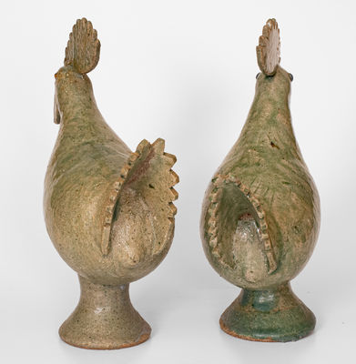 Very Fine Pair of Early Edwin Meaders Rooster Figures, Cleveland, Georgia, c1970