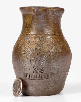 Very Fine Miniature Chester Webster, Randolph County, NC Stoneware Pitcher w/ Incised Birds