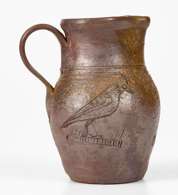 Very Fine Miniature Chester Webster, Randolph County, NC Stoneware Pitcher w/ Incised Birds
