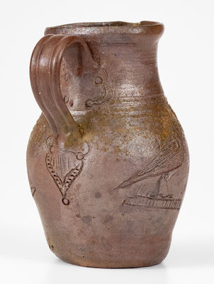 Very Fine Miniature Chester Webster, Randolph County, NC Stoneware Pitcher w/ Incised Birds