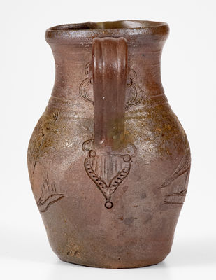 Very Fine Miniature Chester Webster, Randolph County, NC Stoneware Pitcher w/ Incised Birds