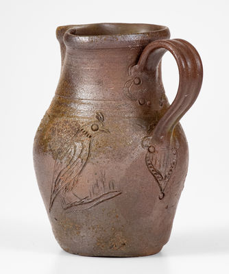 Very Fine Miniature Chester Webster, Randolph County, NC Stoneware Pitcher w/ Incised Birds