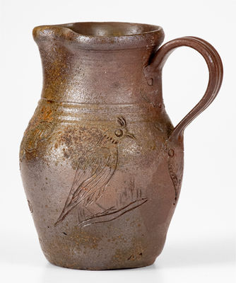 Very Fine Miniature Chester Webster, Randolph County, NC Stoneware Pitcher w/ Incised Birds