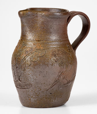 Very Fine Miniature Chester Webster, Randolph County, NC Stoneware Pitcher w/ Incised Birds