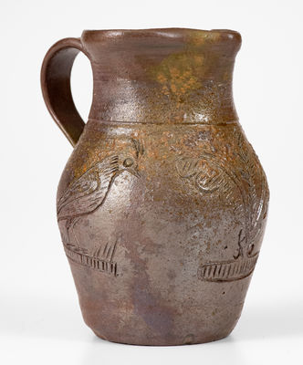 Very Fine Miniature Chester Webster, Randolph County, NC Stoneware Pitcher w/ Incised Birds