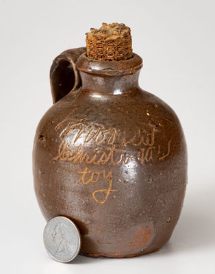 Very Unusual NC Stoneware Jug Inscribed "Moore's Christmas Toy"
