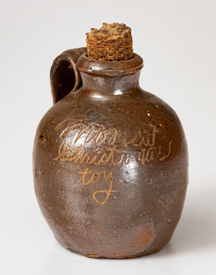 Very Unusual NC Stoneware Jug Inscribed "Moore's Christmas Toy"