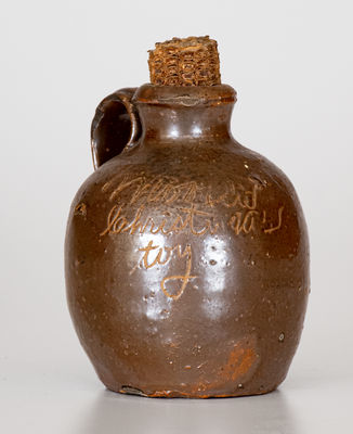 Very Unusual NC Stoneware Jug Inscribed "Moore's Christmas Toy"