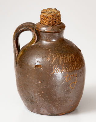 Very Unusual NC Stoneware Jug Inscribed "Moore's Christmas Toy"