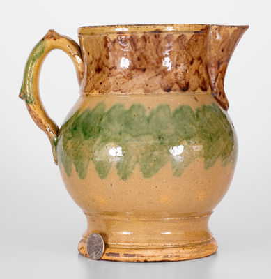 Exceptional J. BELL (John Bell, Waynesboro, PA) Redware Pitcher w/ Vibrant Two-Color Slip