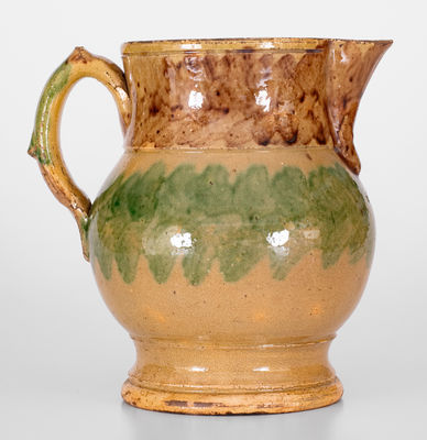 Exceptional J. BELL (John Bell, Waynesboro, PA) Redware Pitcher w/ Vibrant Two-Color Slip