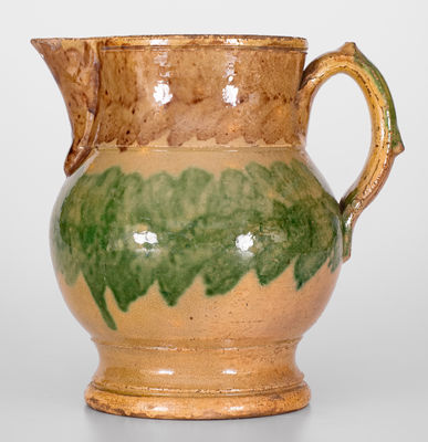 Exceptional J. BELL (John Bell, Waynesboro, PA) Redware Pitcher w/ Vibrant Two-Color Slip