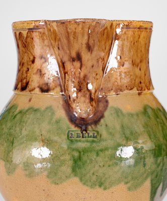 Exceptional J. BELL (John Bell, Waynesboro, PA) Redware Pitcher w/ Vibrant Two-Color Slip