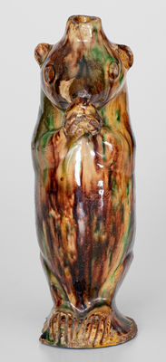 Rare Moravian Redware Squirrel Bottle w/ Tortoiseshell Glaze, Salem, NC