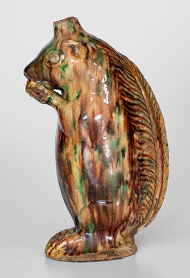 Rare Moravian Redware Squirrel Bottle w/ Tortoiseshell Glaze, Salem, NC