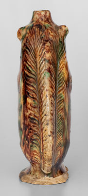 Rare Moravian Redware Squirrel Bottle w/ Tortoiseshell Glaze, Salem, NC