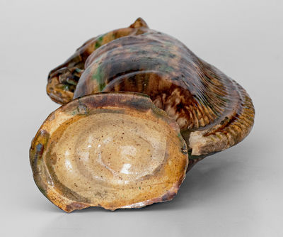 Rare Moravian Redware Squirrel Bottle w/ Tortoiseshell Glaze, Salem, NC