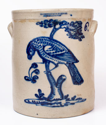 Outstanding 6 Gal. HARRINGTON & BURGER / ROCHESTER Stoneware Crock w/ Parrot Design