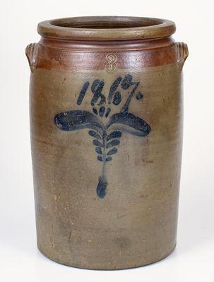 Rare 1867 Illinois Stoneware Churn w/ Cobalt and Brown Slip Decoration