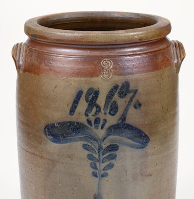 Rare 1867 Illinois Stoneware Churn w/ Cobalt and Brown Slip Decoration