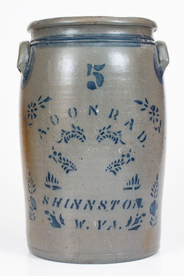 5 Gal. A. CONRAD / SHINNSTON, W. VA Stoneware Jar w/ Bold Cobalt Stenciling