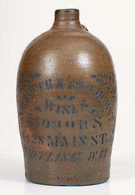 1/2 Gal. Stoneware Jug with WHEELING, W. VA Stenciled Advertising