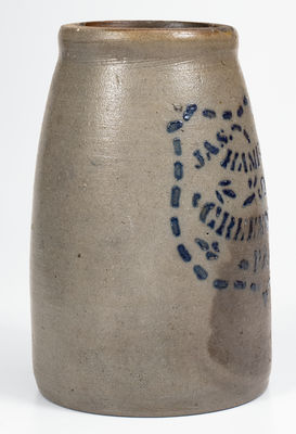 JAS. HAMILTON & CO. / GREENSBORO, PA Stoneware Canning Jar with Stenciled Shield Design