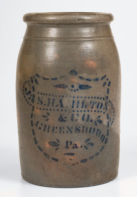 1/2 Gal. JAS. HAMILTON & CO. / GREENSBORO, PA Stoneware Canning Jar w/ Shield Design