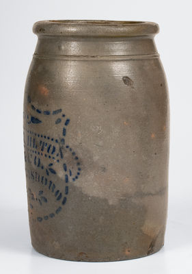 1/2 Gal. JAS. HAMILTON & CO. / GREENSBORO, PA Stoneware Canning Jar w/ Shield Design