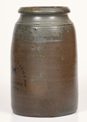 PALATINE POTTERY CO. / PALATINE, W. VA Stoneware Canning Jar w/ Stenciled Dog