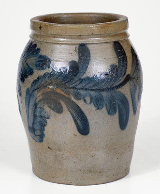 1/2 Gal. Alexandria, Virginia Stoneware Jar w/ Bold Cobalt Floral Decoration