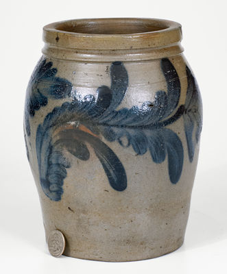 1/2 Gal. Alexandria, Virginia Stoneware Jar w/ Bold Cobalt Floral Decoration