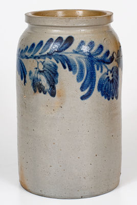 1 1/2 Gal. Baltimore Stoneware Jar w/ Floral Decoration, c1840