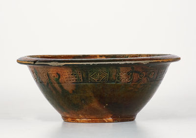 Attrib. Christopher Alexander Haun, Greene County, TN Copper-Decorated Redware Bowl