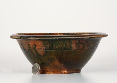 Extremely Rare Tennessee Redware Bowl w/ Coggled Decoration, attrib. C.A. Haun