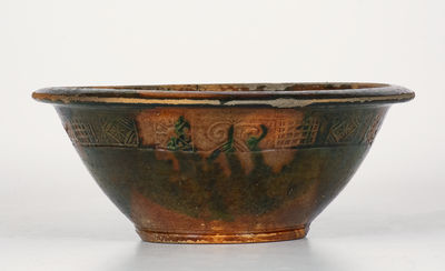 Extremely Rare Tennessee Redware Bowl w/ Coggled Decoration, attrib. C.A. Haun
