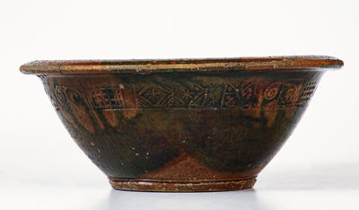 Extremely Rare Tennessee Redware Bowl w/ Coggled Decoration, attrib. C.A. Haun