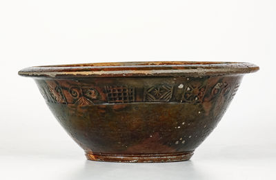Extremely Rare Tennessee Redware Bowl w/ Coggled Decoration, attrib. C.A. Haun