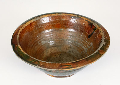 Extremely Rare Tennessee Redware Bowl w/ Coggled Decoration, attrib. C.A. Haun
