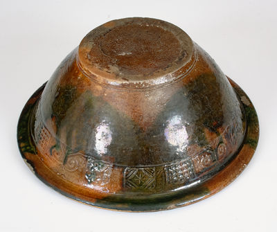 Extremely Rare Tennessee Redware Bowl w/ Coggled Decoration, attrib. C.A. Haun