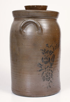 3 Gal. Palatine, West Virginia Stoneware Churn w/ Stenciled Floral Decoration