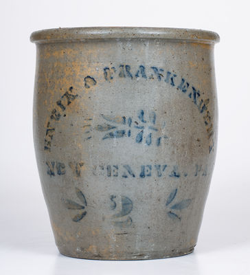 2 Gal. Stoneware Cream Jar Stenciled ENEIX & FRANKENBERRY / NEW GENEVA, PA