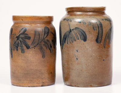 Lot of Two: Remmey Family, Philadelphia, PA Stoneware Jars w/ Floral Decoration