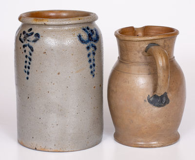 Lot of Two: Baltimore, MD Stoneware Pitcher and Early Slip-Trailed Jar