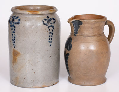 Lot of Two: Baltimore, MD Stoneware Pitcher and Early Slip-Trailed Jar