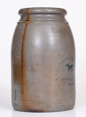 PALATINE POTTERY CO. / PALATINE, W. VA Stoneware Canning Jar w/ Stenciled Dog