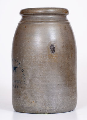 PALATINE POTTERY CO. / PALATINE, W. VA Stoneware Canning Jar w/ Stenciled Dog