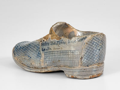 Unique and Important Anna Pottery Stoneware Shoe Inkwell, Cornwall Kirkpatrick, Anna, IL